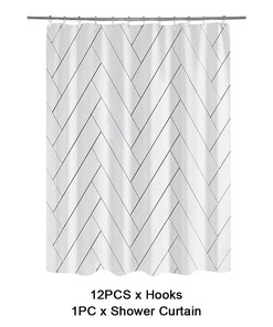 Geometric Weighted Hem Shower Curtain with Hook for Toilet Spa Style 