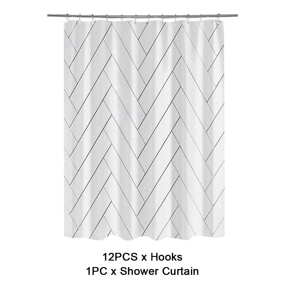 Geometric Weighted Hem Shower Curtain with Hook for Toilet Spa Style