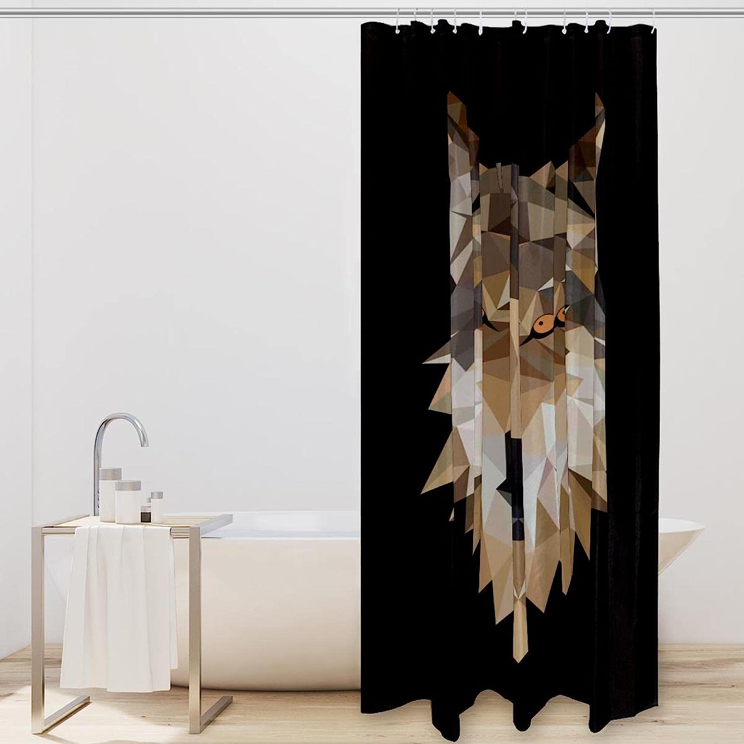 Geometric Wolf Shower Curtain with Animal Print for Unique Bathroom Decor
