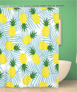 Geometric Yellow Pineapple Shower Curtain with Triangle Design - Waterproof Fabric Bathroom Decor