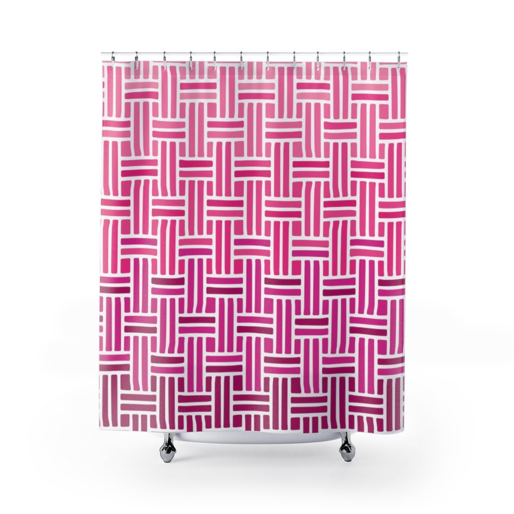 Geometrical Pink Gradient Brick Pattern Shower Curtain for Modern Bathroom Look