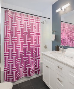 Geometrical Pink Gradient Brick Pattern Shower Curtain for Modern Bathroom Look