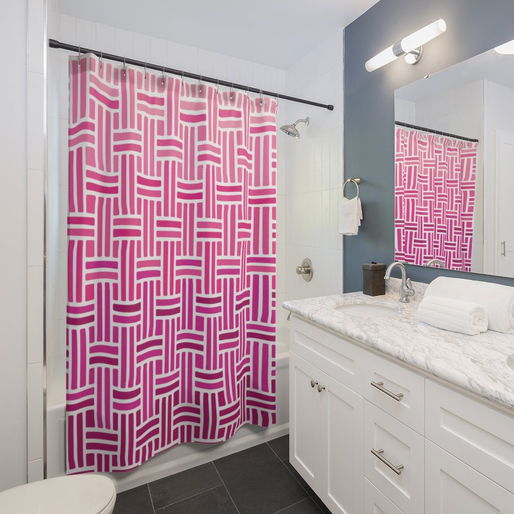 Geometrical Pink Gradient Brick Pattern Shower Curtain for Modern Bathroom Look