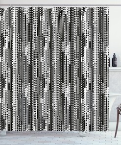 Geometrical Print Shower Curtain In Black And White, Ideal For Any Modern Bathroom