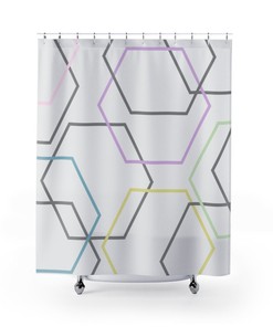 Geometrically Inspired Pastel Colored Shape Shower Curtain for Modern Bathroom Decor