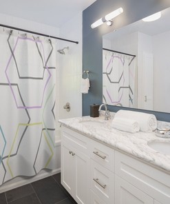 Geometrically Inspired Pastel Colored Shape Shower Curtain for Modern Bathroom Decor