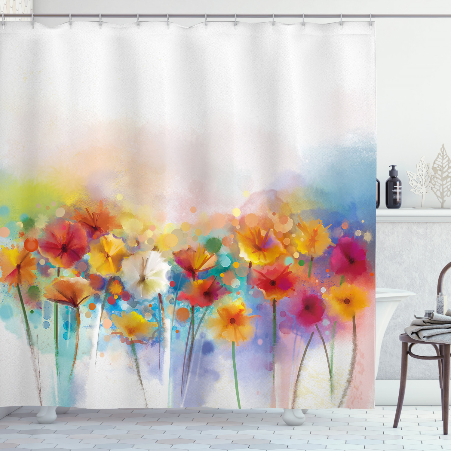 Gerbera Flower Bouquet Print Shower Curtain For A Fresh Bathroom Look