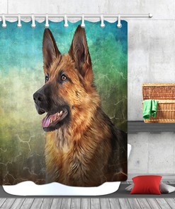 German Shepherd Dog Shower Curtain, Waterproof Fabric Bathroom Decoration