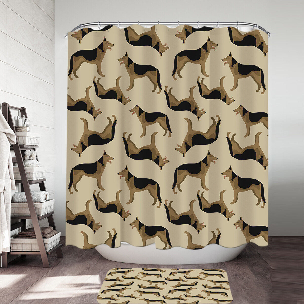 German Shepherd Dog Shower Curtain with a Pattern Design for a Playful Bathroom Decor
