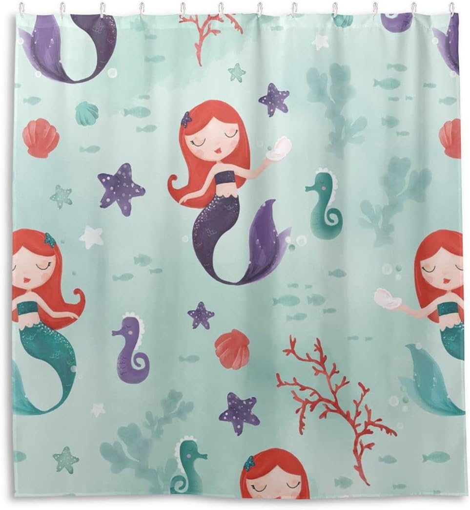 Get A Custom & Fun Bathroom Decoration with Cartoon Mermaid Shower Curtain