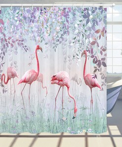 Get A Flamingo And Leaves Shower Curtain For A Tropical Bathroom 