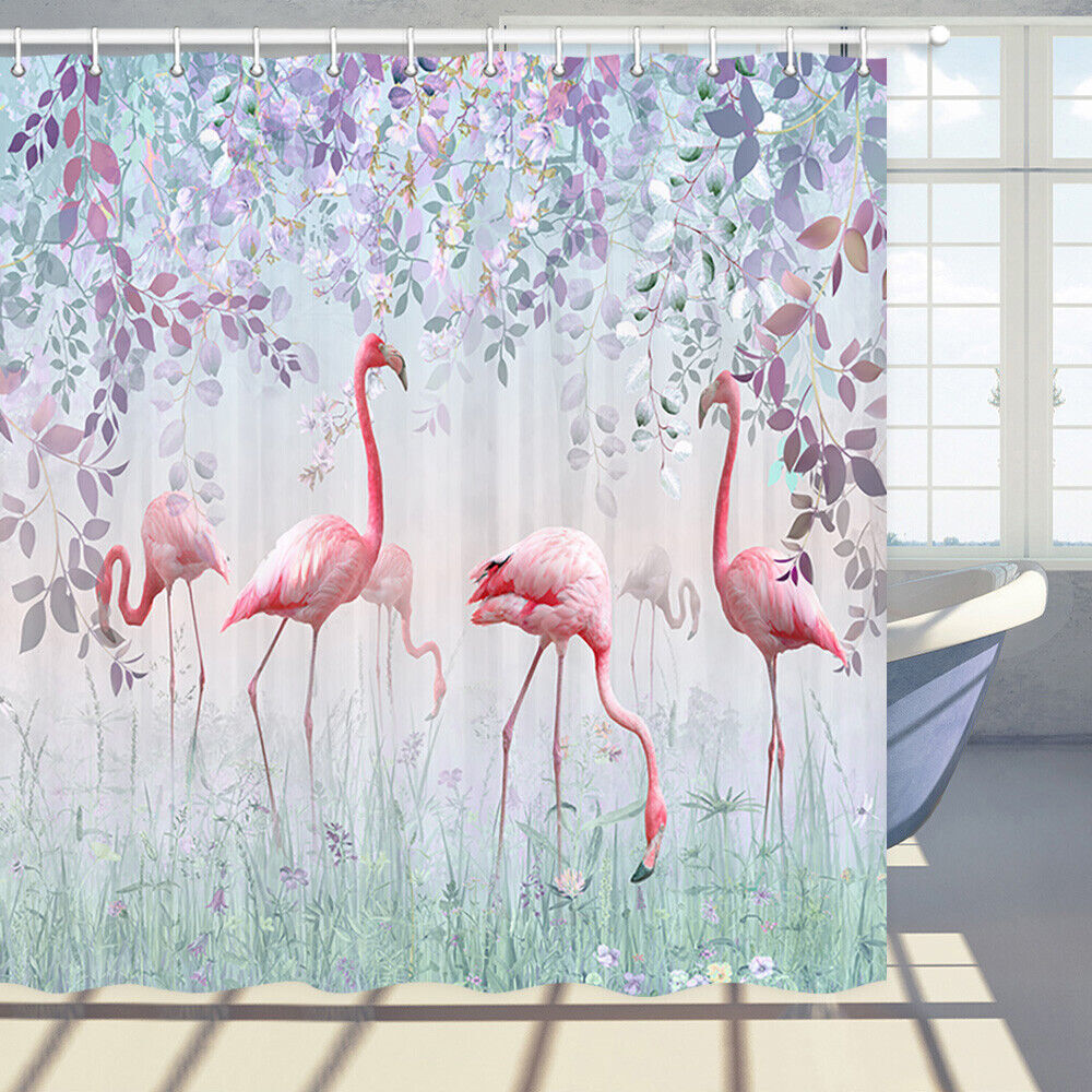 Get A Flamingo And Leaves Shower Curtain For A Tropical Bathroom