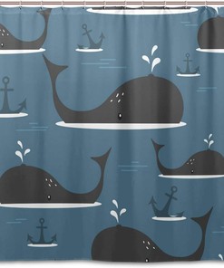 Get A Refreshing Look With Alaza Whale Anchor Waterproof Bathroom Curtain.