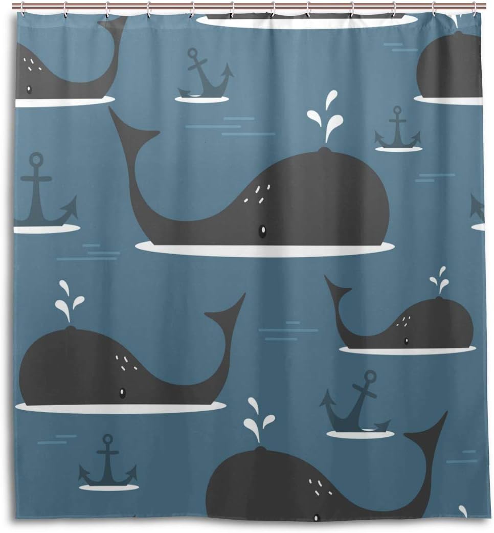 Get A Refreshing Look With Alaza Whale Anchor Waterproof Bathroom Curtain.