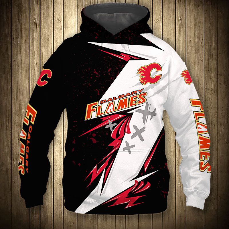 Get A Thunderous Design With Calgary Flames Hoodie 3D Thunder Design Pullover Nhl