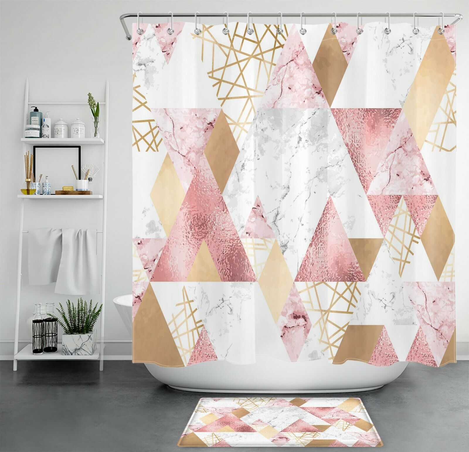 Get Abstract with the Rose Gold Geometric Shower Curtain