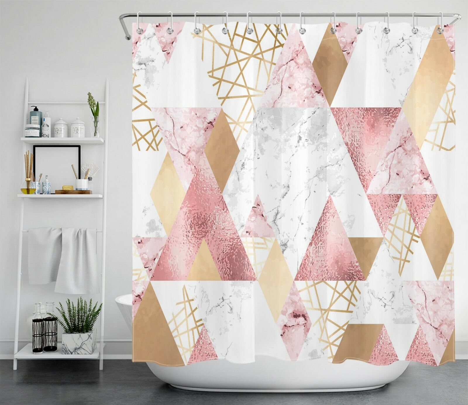 Get Abstract with the Rose Gold Geometric Shower Curtain