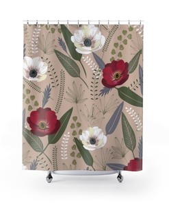 Get Botanic Illustrations On A White Background With This Black And White Floral Shower Curtain 
