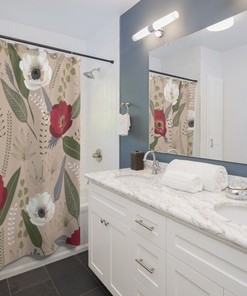 Get Botanic Illustrations On A White Background With This Black And White Floral Shower Curtain