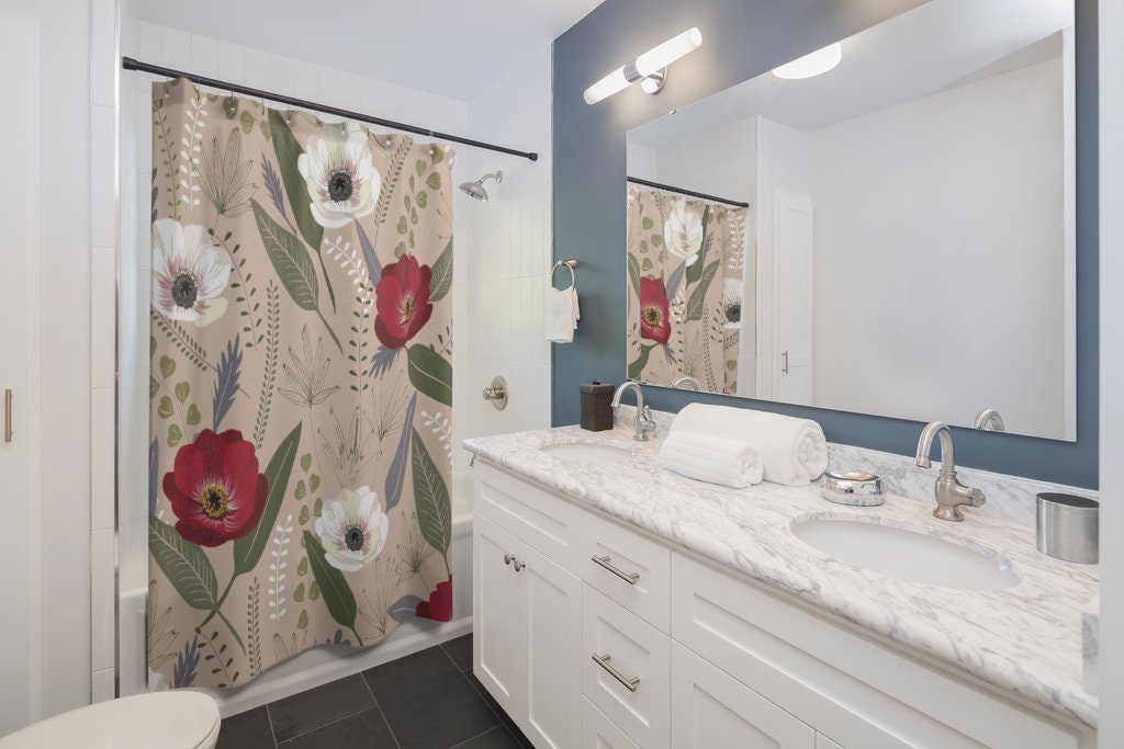 Get Botanic Illustrations On A White Background With This Black And White Floral Shower Curtain