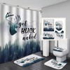 Get Buck Naked Deer Antler Shower Curtain With Funny Quote, Pine Tree Misty Forest Nature Scenery