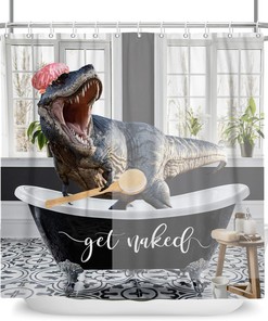 Get Cool & Funny Dinosaur Shower Curtain with Raptor Print For Kids Boys Men