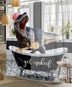Get Cool & Funny Dinosaur Shower Curtain with Raptor Print For Kids Boys Men