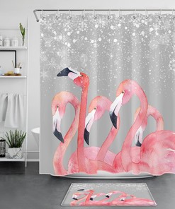 Get Festive with Watercolor Flamingo Snowflake Christmas Shower Curtain for Bathroom Decor