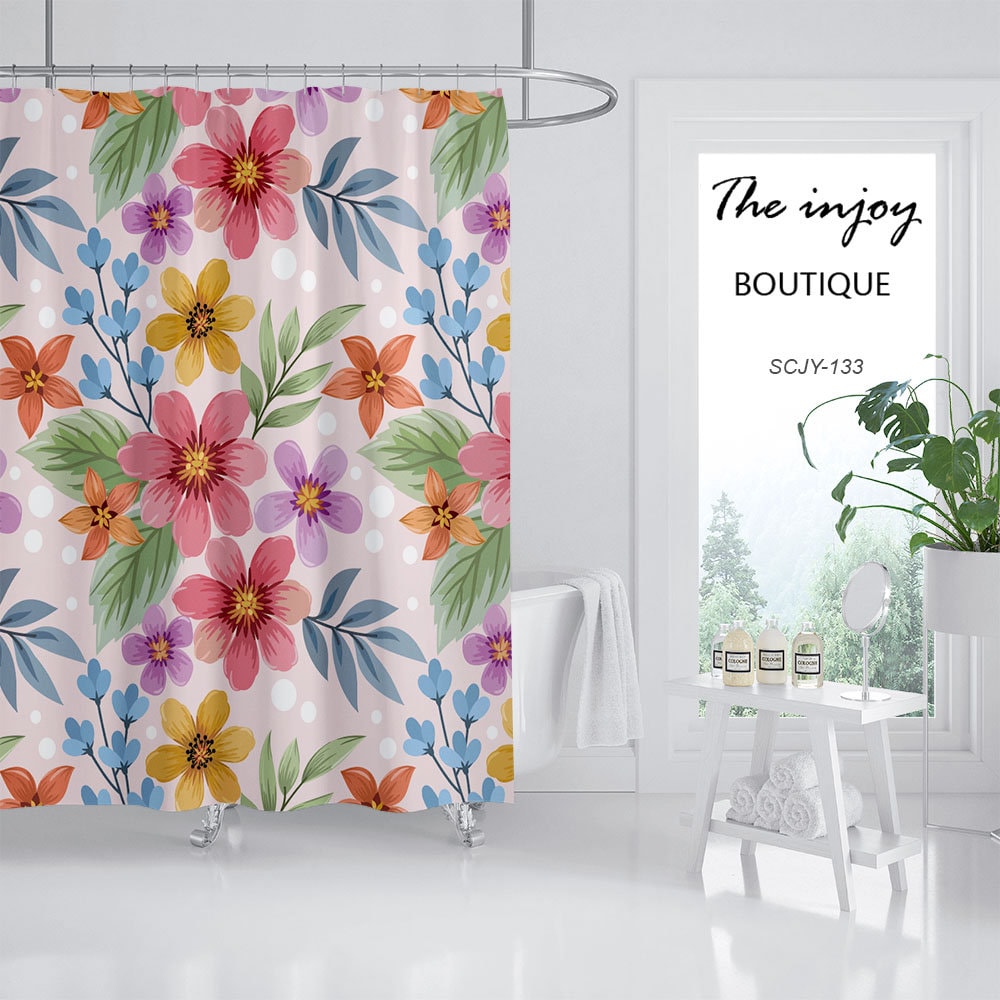 Get Free-Spirited With This Colorful Floral Plants Shower Curtain Set For A Boho Bathroom
