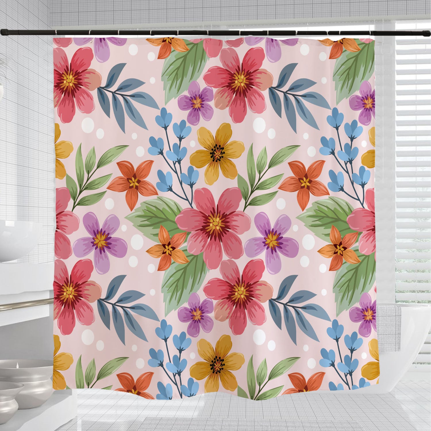 Get Free-Spirited With This Colorful Floral Plants Shower Curtain Set For A Boho Bathroom