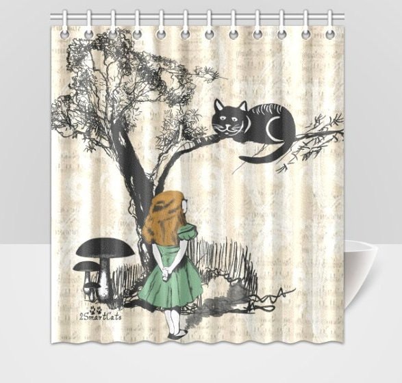Get Groovy With Alice In Wonderland And Cheshire Cat Shower Curtain For Bathroom.