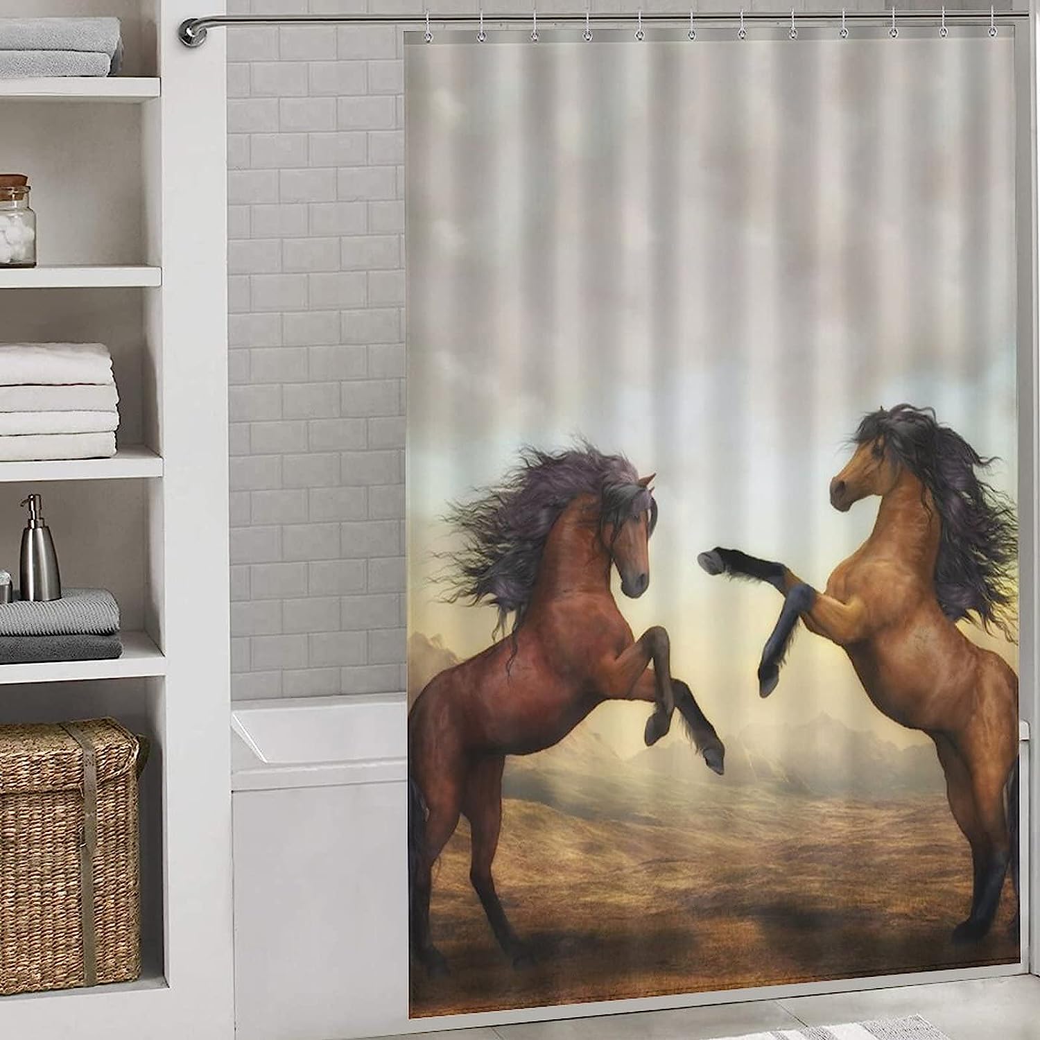 Get Inspired By The Beauty Of Horses With This Personalized Nobel Horse Shower Curtain