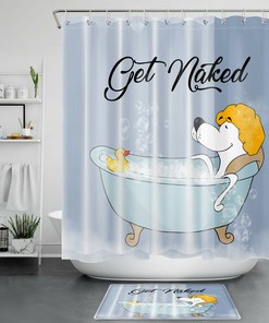 Get Naked Cartoon Bath Dog Funny Shower Curtain - Humorous Bathroom Accessory