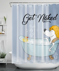 Get Naked Cartoon Bath Dog Funny Shower Curtain - Humorous Bathroom Accessory
