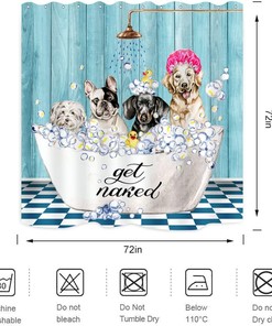 Get Naked Dog Turquoise Blue Wooden Rustic Vintage Country Bathroom Decor Funny Shower Curtain
