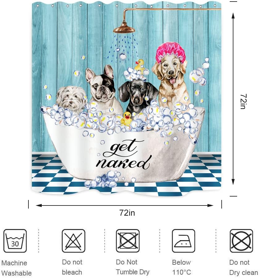 Get Naked Dog Turquoise Blue Wooden Rustic Vintage Country Bathroom Decor Funny Shower Curtain