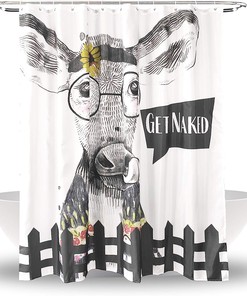 Get Naked Funny Cow Shower Curtain for Farmhouse Bathroom Decor