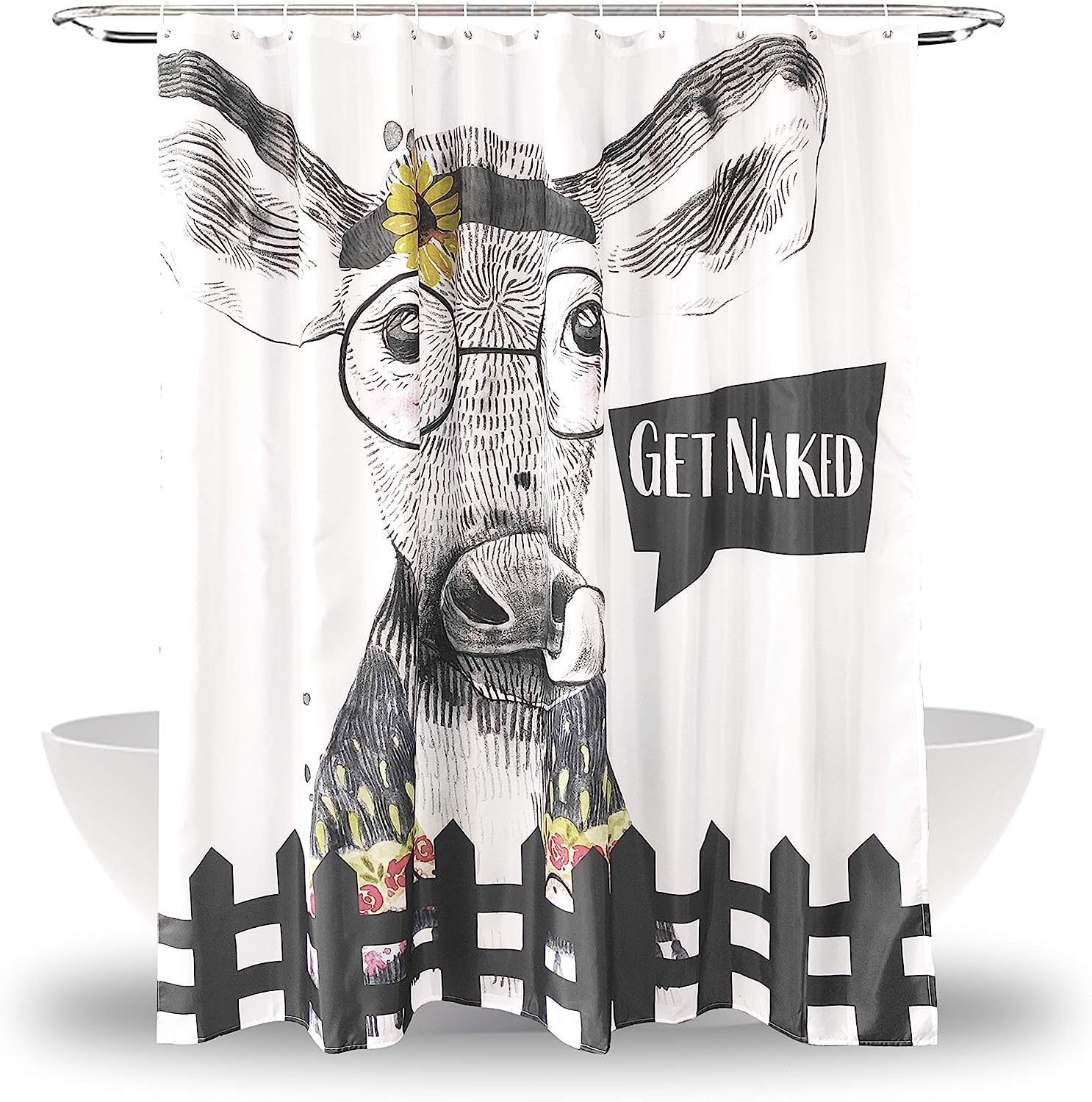 Get Naked Funny Cow Shower Curtain for Farmhouse Bathroom Decor