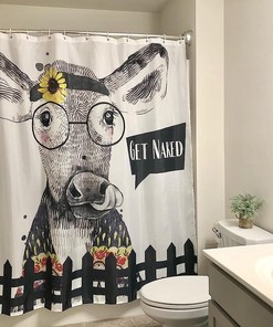 Get Naked Funny Cow Shower Curtain for Farmhouse Bathroom Decor