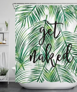 Get Naked Funny Green Tropical Coconut Palm Leaf Shower Curtain for Bathroom