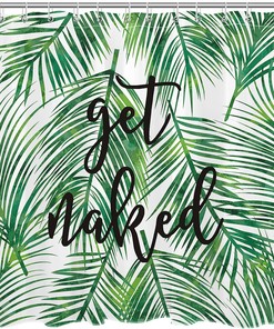 Get Naked Funny Green Tropical Coconut Palm Leaf Shower Curtain for Bathroom