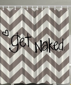 Get Naked Funny Quotes Zig Zag Chevron Sexy Fabric Shower Curtain, Geometric Bathroom Decor