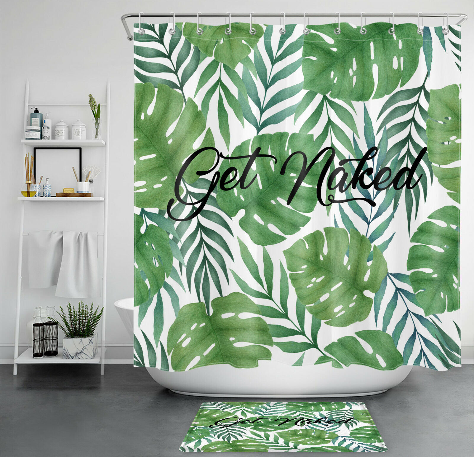 Get Naked Green Leaves Travel Shower Curtain With Tropical Banana Palm Leaves Print For Your Bathroom