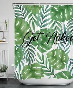 Get Naked Green Leaves Travel Shower Curtain With Tropical Banana Palm Leaves Print For Your Bathroom