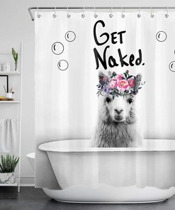Get Naked Llama Shower Curtain with Pink Flowers for Bathroom Decor 