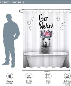 Get Naked Llama Shower Curtain with Pink Flowers for Bathroom Decor 