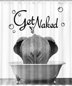 Get Naked Print Shower Curtain with Elephant Bathing in Bathtub Bathroom Decor for a fun and waterproof bathroom