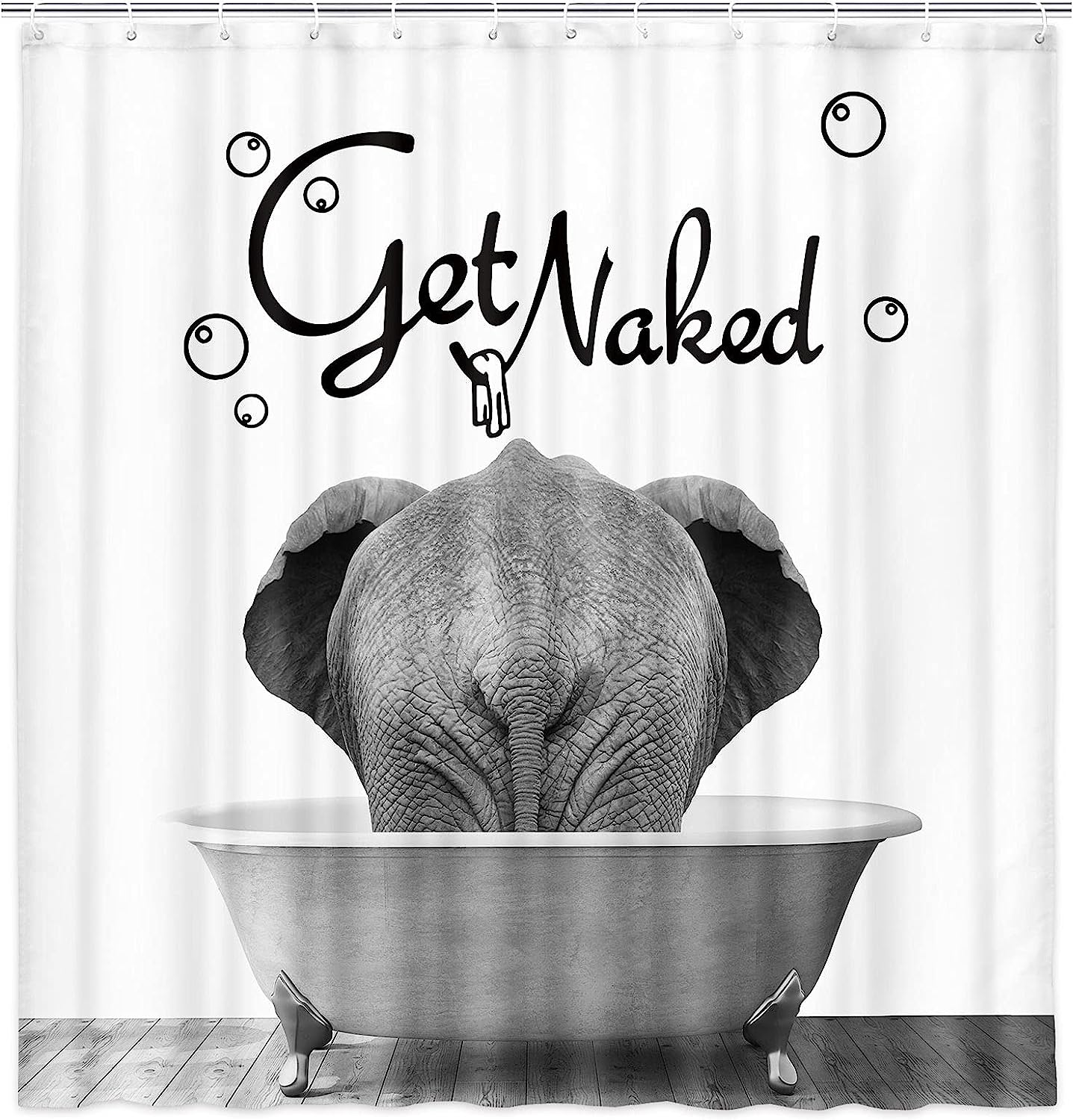 Get Naked Print Shower Curtain with Elephant Bathing in Bathtub Bathroom Decor for a fun and waterproof bathroom