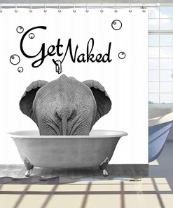 Get Naked Print Shower Curtain with Elephant Bathing in Bathtub Bathroom Decor for a fun and waterproof bathroom
