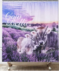 Get Naked Shower Curtain With Animal Bull And Sunflower Print - A Funny Rustic Bath Curtain With A Cow Print Design